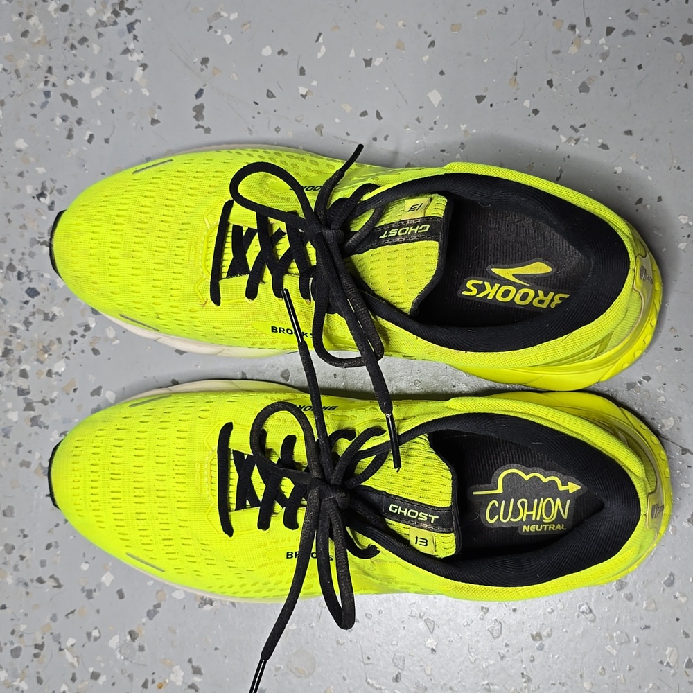Brooks Ghost 13 Neon Yellow and Black Running Sneakers - Picture 7 of 9